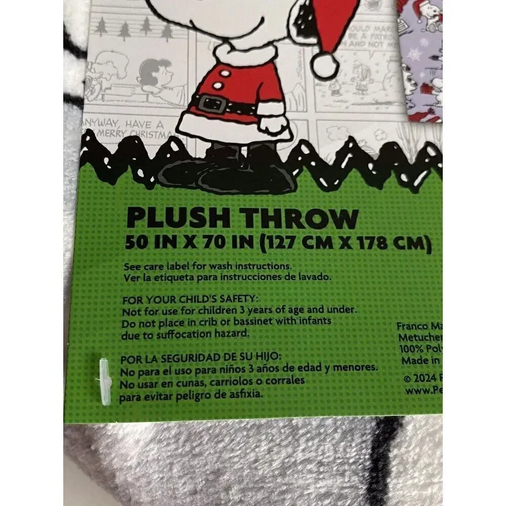 Peanuts Snoopy Snowman Throw Blanket Christmas Tree Snow Skiing‎ Ice Skating NEW